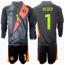 Tyskland Manuel Neuer #1 Keeper Hjemmedraktsett Barn EM 2024 Langermet (+ korte bukser)